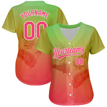 Load image into Gallery viewer, Custom Neon Green Neon Pink-White 3D Pattern Design Hawaii Palm Leaves Authentic Baseball Jersey