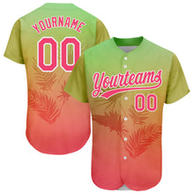Load image into Gallery viewer, Custom Neon Green Neon Pink-White 3D Pattern Design Hawaii Palm Leaves Authentic Baseball Jersey