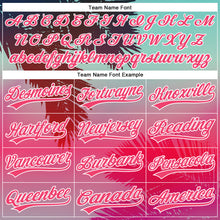 Load image into Gallery viewer, Custom Aqua Neon Pink-White 3D Pattern Design Hawaii Palm Leaves Authentic Baseball Jersey