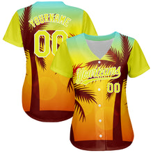 Load image into Gallery viewer, Custom Gold Neon Yellow-White 3D Pattern Design Hawaii Palm Trees Authentic Baseball Jersey