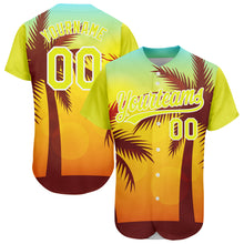 Load image into Gallery viewer, Custom Gold Neon Yellow-White 3D Pattern Design Hawaii Palm Trees Authentic Baseball Jersey