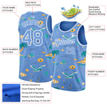 Load image into Gallery viewer, Custom Light Blue White 3D Pattern Hawaii Beach Palm Trees Authentic Basketball Jersey