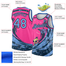 Load image into Gallery viewer, Custom Pink Light Blue-Black 3D Pattern Summer Beach Surfing Authentic Basketball Jersey