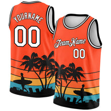 Load image into Gallery viewer, Custom Orange White-Black 3D Pattern Hawaii Beach Palm Trees Authentic Basketball Jersey