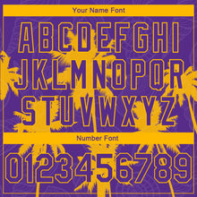 Load image into Gallery viewer, Custom Purple Gold 3D Pattern Hawaii Palm Trees Authentic Basketball Jersey