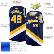 Load image into Gallery viewer, Custom Navy Gold-White Modern Authentic City Edition Basketball Jersey