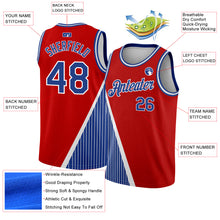 Load image into Gallery viewer, Custom Red Royal-White Triangle Pinstripes Authentic City Edition Basketball Jersey