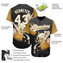 Load image into Gallery viewer, Custom Black White-Old Gold 3D Pattern Design Beer Festival Authentic Baseball Jersey