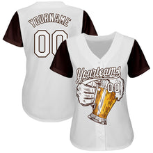 Load image into Gallery viewer, Custom White Brown 3D Pattern Design Beer Festival Authentic Baseball Jersey