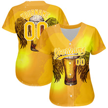 Load image into Gallery viewer, Custom Yellow White 3D Pattern Design Beer Authentic Baseball Jersey
