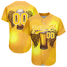 Load image into Gallery viewer, Custom Yellow White 3D Pattern Design Beer Authentic Baseball Jersey