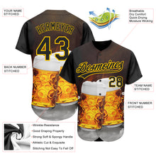 Load image into Gallery viewer, Custom Black Yellow 3D Pattern Design Beer Festival Authentic Baseball Jersey
