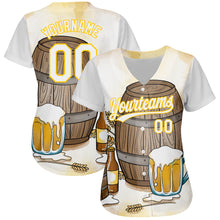 Load image into Gallery viewer, Custom White Yellow 3D Pattern Design International Beer Day Authentic Baseball Jersey