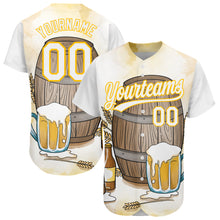 Load image into Gallery viewer, Custom White Yellow 3D Pattern Design International Beer Day Authentic Baseball Jersey