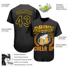 Load image into Gallery viewer, Custom Black Yellow 3D Pattern Design International Beer Day Authentic Baseball Jersey