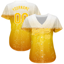 Load image into Gallery viewer, Custom Yellow White 3D Pattern Design Beer Authentic Baseball Jersey