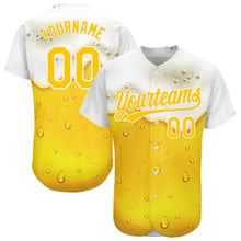 Load image into Gallery viewer, Custom Yellow White 3D Pattern Design Beer Authentic Baseball Jersey