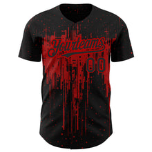 Load image into Gallery viewer, Custom Black Red 3D Pattern Design Dripping Splatter Art Authentic Baseball Jersey