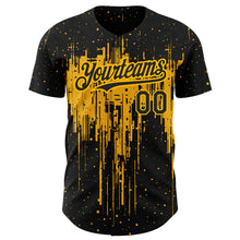 Load image into Gallery viewer, Custom Black Gold 3D Pattern Design Dripping Splatter Art Authentic Baseball Jersey