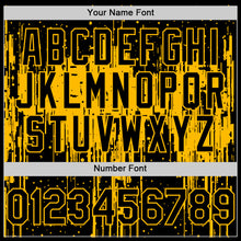 Load image into Gallery viewer, Custom Black Gold 3D Pattern Design Dripping Splatter Art Authentic Baseball Jersey