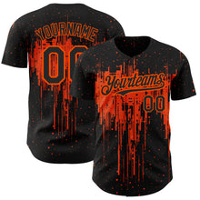 Load image into Gallery viewer, Custom Black Orange 3D Pattern Design Dripping Splatter Art Authentic Baseball Jersey