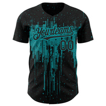 Load image into Gallery viewer, Custom Black Teal 3D Pattern Design Dripping Splatter Art Authentic Baseball Jersey