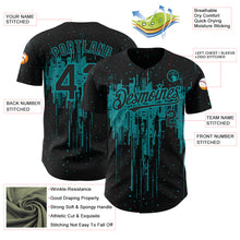 Load image into Gallery viewer, Custom Black Teal 3D Pattern Design Dripping Splatter Art Authentic Baseball Jersey