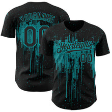 Load image into Gallery viewer, Custom Black Teal 3D Pattern Design Dripping Splatter Art Authentic Baseball Jersey