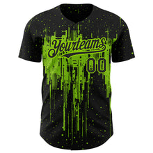 Load image into Gallery viewer, Custom Black Neon Green 3D Pattern Design Dripping Splatter Art Authentic Baseball Jersey