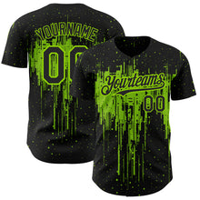 Load image into Gallery viewer, Custom Black Neon Green 3D Pattern Design Dripping Splatter Art Authentic Baseball Jersey