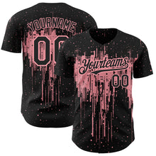 Load image into Gallery viewer, Custom Black Medium Pink 3D Pattern Design Dripping Splatter Art Authentic Baseball Jersey