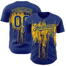 Load image into Gallery viewer, Custom Royal Yellow 3D Pattern Design Dripping Splatter Art Authentic Baseball Jersey
