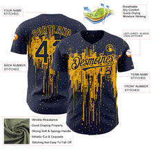 Load image into Gallery viewer, Custom Navy Gold 3D Pattern Design Dripping Splatter Art Authentic Baseball Jersey