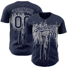 Load image into Gallery viewer, Custom Navy Gray 3D Pattern Design Dripping Splatter Art Authentic Baseball Jersey