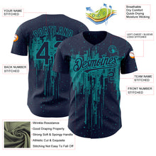 Load image into Gallery viewer, Custom Navy Teal 3D Pattern Design Dripping Splatter Art Authentic Baseball Jersey