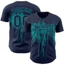 Load image into Gallery viewer, Custom Navy Teal 3D Pattern Design Dripping Splatter Art Authentic Baseball Jersey