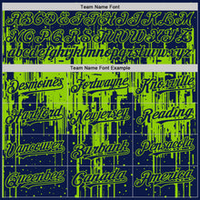Load image into Gallery viewer, Custom Navy Neon Green 3D Pattern Design Dripping Splatter Art Authentic Baseball Jersey