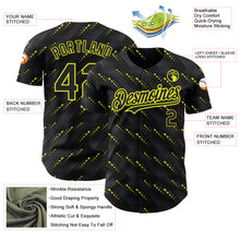 Load image into Gallery viewer, Custom Black Neon Yellow 3D Pattern Design Slant Lines Authentic Baseball Jersey