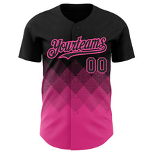 Load image into Gallery viewer, Custom Black Pink 3D Pattern Design Gradient Square Shapes Authentic Baseball Jersey