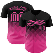 Load image into Gallery viewer, Custom Black Pink 3D Pattern Design Gradient Square Shapes Authentic Baseball Jersey