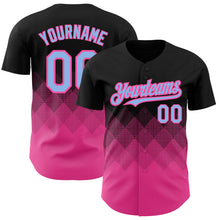 Load image into Gallery viewer, Custom Black Light Blue-Pink 3D Pattern Design Gradient Square Shapes Authentic Baseball Jersey