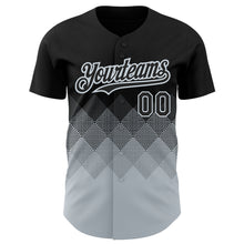 Load image into Gallery viewer, Custom Black Silver 3D Pattern Design Gradient Square Shapes Authentic Baseball Jersey