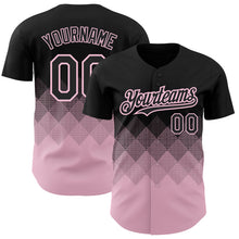 Load image into Gallery viewer, Custom Black Light Pink 3D Pattern Design Gradient Square Shapes Authentic Baseball Jersey