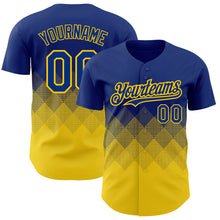 Load image into Gallery viewer, Custom Royal Yellow 3D Pattern Design Gradient Square Shapes Authentic Baseball Jersey