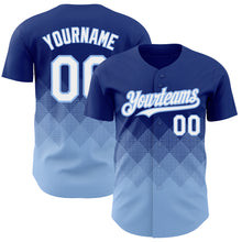 Load image into Gallery viewer, Custom Royal White-Light Blue 3D Pattern Design Gradient Square Shapes Authentic Baseball Jersey