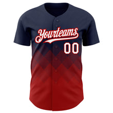 Load image into Gallery viewer, Custom Navy White-Red 3D Pattern Design Gradient Square Shapes Authentic Baseball Jersey
