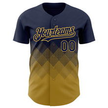 Load image into Gallery viewer, Custom Navy Old Gold 3D Pattern Design Gradient Square Shapes Authentic Baseball Jersey