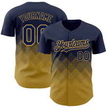 Load image into Gallery viewer, Custom Navy Old Gold 3D Pattern Design Gradient Square Shapes Authentic Baseball Jersey