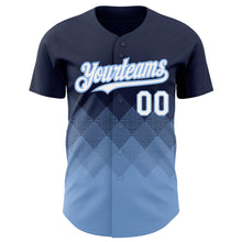 Load image into Gallery viewer, Custom Navy White-Light Blue 3D Pattern Design Gradient Square Shapes Authentic Baseball Jersey