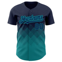 Load image into Gallery viewer, Custom Navy Teal 3D Pattern Design Gradient Square Shapes Authentic Baseball Jersey